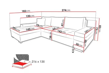 Naoma Sofa med Sjeselong 3-seter - Hvit/Lys grå - Møbler - Sofaer - Sofa med sjeselong