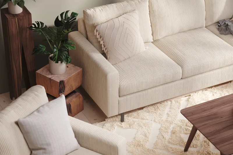 Peppe 3-seters Vendbar L-formet Divansofa i Manchester - Beige - Møbler - Sofaer - Sofa med sjeselong