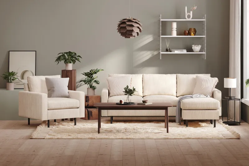 Peppe 3-seters Vendbar L-formet Divansofa i Manchester - Beige - Møbler - Sofaer - Sofa med sjeselong