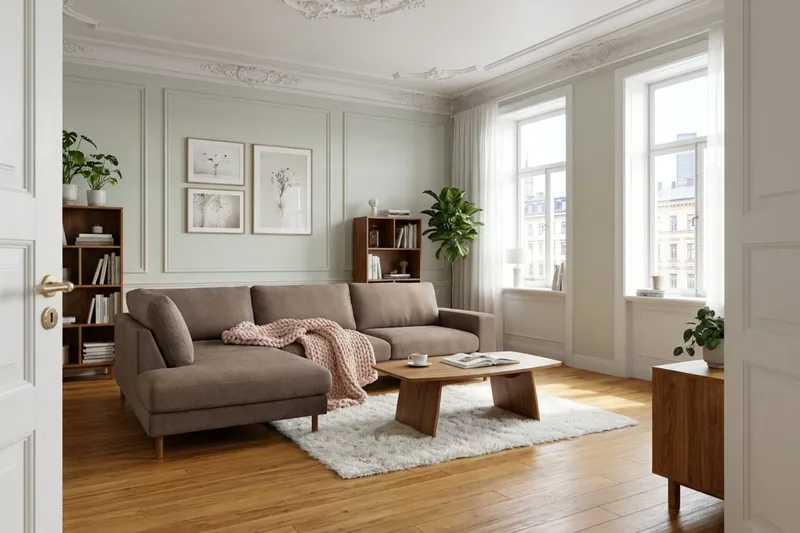 Scandi Dyp 4-seters sofa med sjeselong venstre i stoff - Mørkebrun - Møbler - Sofaer - Sofa med sjeselong