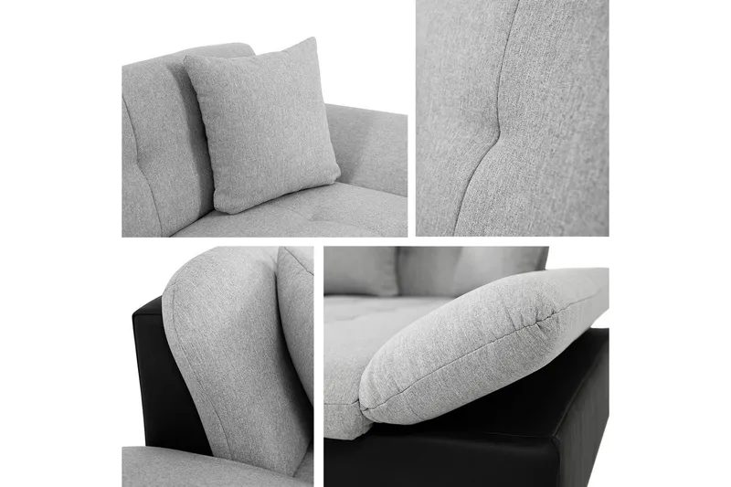 Vananda Sofa med Sjeselong 3-seter i Kunstlær - Svart / Grå - Møbler - Sofaer - Sofa med sjeselong