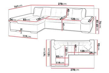 Vananda Sofa med Sjeselong 3-seter i Kunstlær - Svart / Grå - Møbler - Sofaer - Sofa med sjeselong
