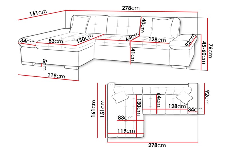 Vananda Sofa med Sjeselong 3-seter i Kunstlær - Svart / Grå - Møbler - Sofaer - Sofa med sjeselong