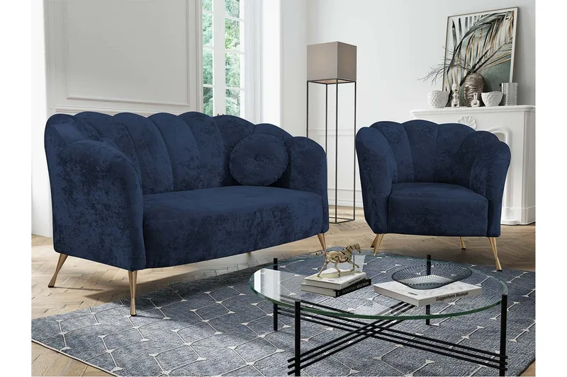 Adrial 3-seters Sofagruppe - Fløyel/Blå - Møbler - Sofaer - Sofagrupper