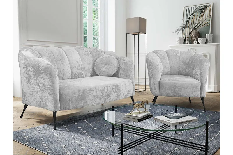 Adrial 3-seters Sofagruppe - Fløyel/Hvit/Svart Krom - Møbler - Sofaer - Sofagrupper