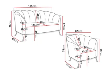 Adrial 3-seters Sofagruppe - Fløyel/Rosa - Møbler - Sofaer - Sofagrupper