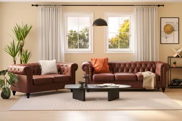 Chesterfield Lyx Sofagruppe 3-seter + 2-seter - Brun - Møbler - Sofaer - Sofagrupper - Chesterfield sofagruppe