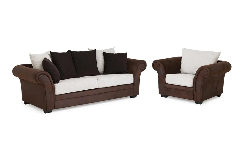 Toronto Sofagruppe 3-seter+Lenestol, Brun/Beige