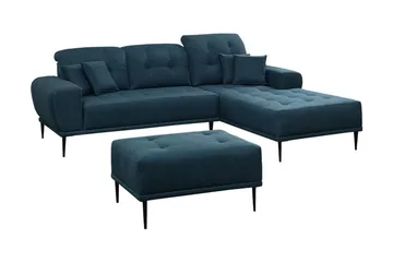Rapale Sofagruppe Høyre med Fotskammel - Blå - Møbler - Sofaer - Sofa med sjeselong