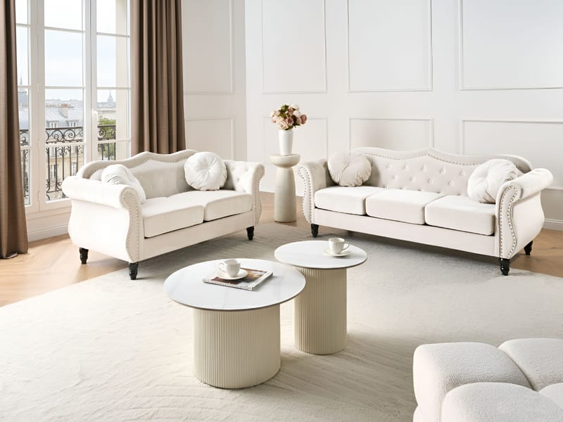 Sofagruppe Skien - Lys beige - Møbler - Sofaer - Sofagrupper - Chesterfield sofagruppe