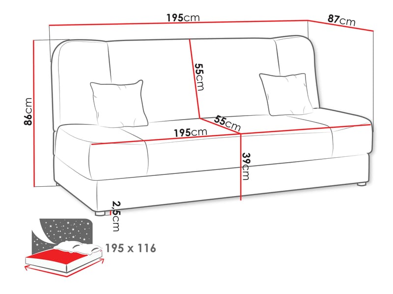 Abron Sovesofa 3-seter - Grå - Møbler - Sofaer - Sovesofaer