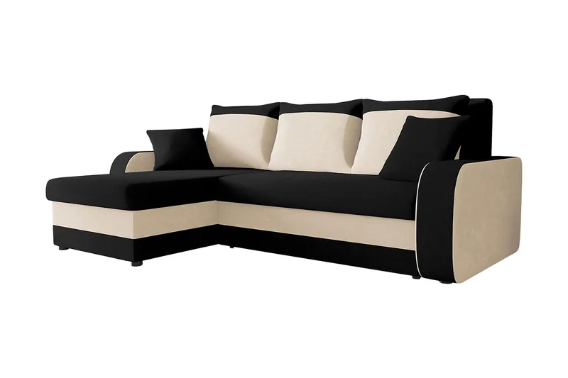 Alvared Dyp 3-seters L Sofa -Hjørnesovesofa Universal 230 cm, Beige / Svart / Hvit