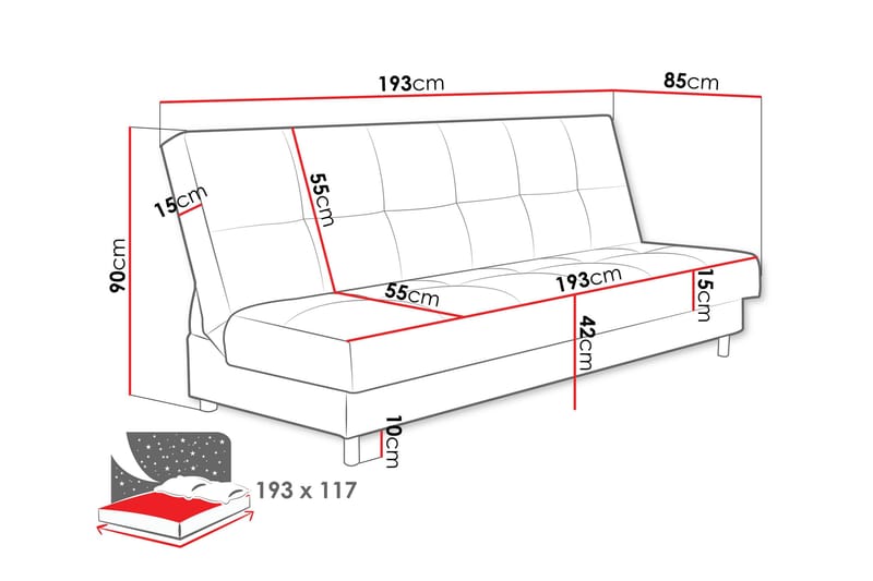 Denegal 3-seters sovesofa - Møbler - Sofaer - Sovesofaer