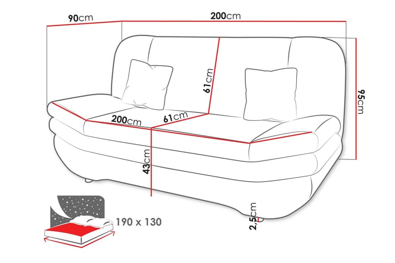 Figurelle Sovesofa 3-seter - Rosa - Møbler - Sofaer - Sovesofaer