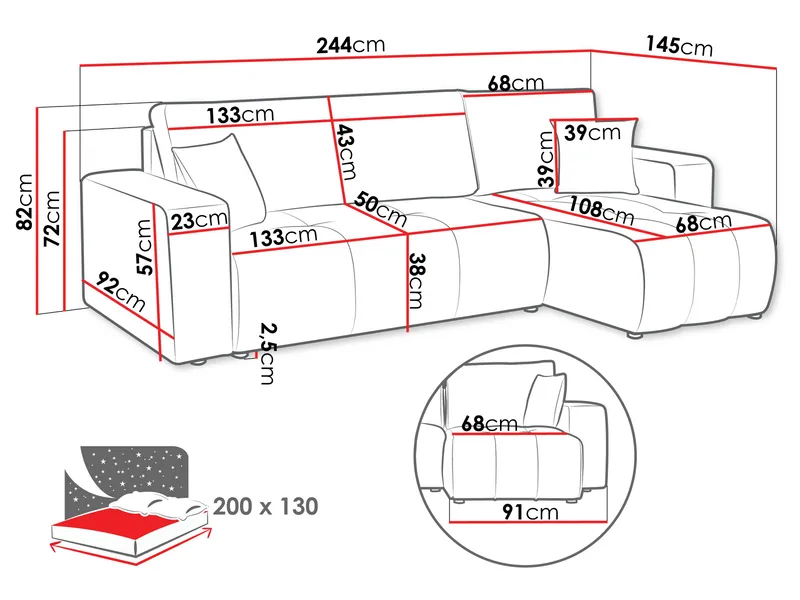 Flo Sovesofa med sjeselong 3-seter - Beige - Møbler - Sofaer - Sovesofaer