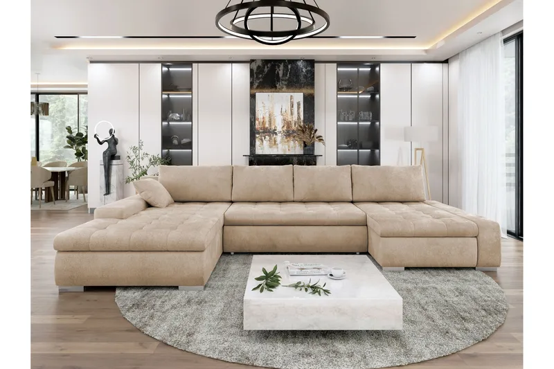 Gammel Sovesofa Dobbel Divan 4-Seter, Beige