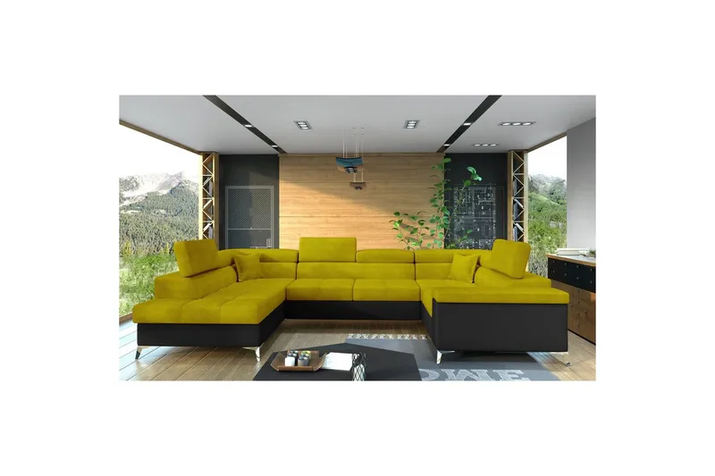 Hjørnesofa Eltap Thiago 342x208x88 cm, Omega 68, Myk 11, Gul, Venstre