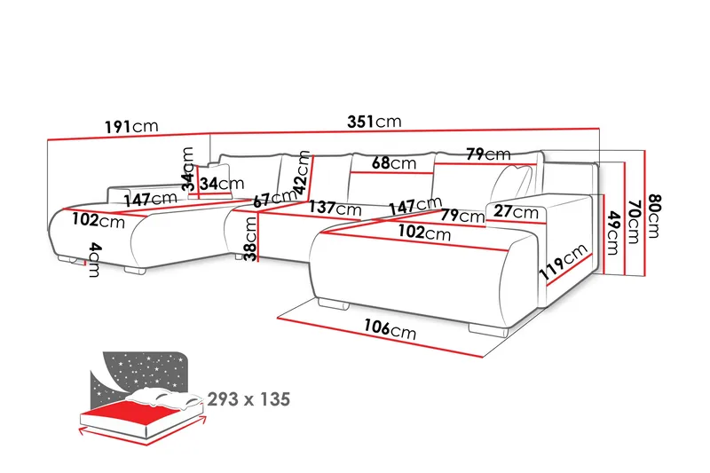 Krysen Sovesofa Dubbeldivan 4-sits - Gul - Møbler - Sofaer - Sovesofaer