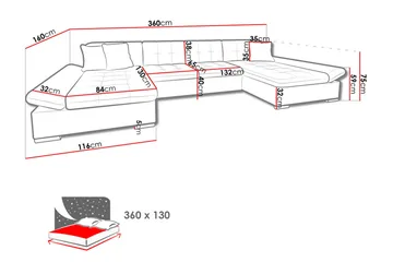 Niesha U-sovesofa - Svart - Møbler - Sofaer - Sovesofaer