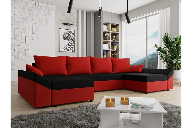 Ovadia 5-seters Sovesofa - Rød/Svart - Møbler - Sofaer - Sovesofaer