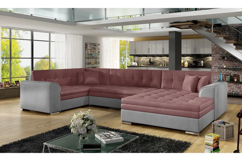 Rineta Sovesofa med Dobbeldivan, Rosa/Grå