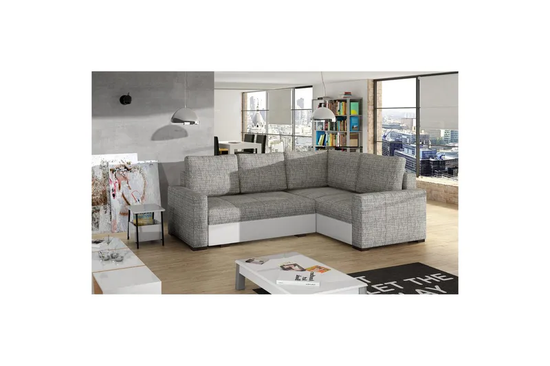 Seksjon Eltap Corona 235x162x90 cm - Berlin 01, Soft 17, Grå, Hvit, Høyre - Møbler - Sofaer - Sovesofaer