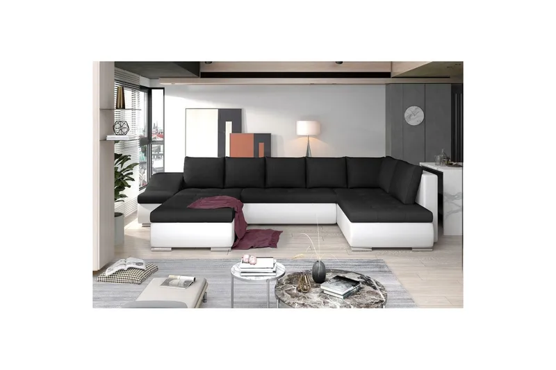 Seksjon Eltap Giovanni 351x82x190 cm, Sawana 14, Soft 17, Svart, Hvit, Venstre