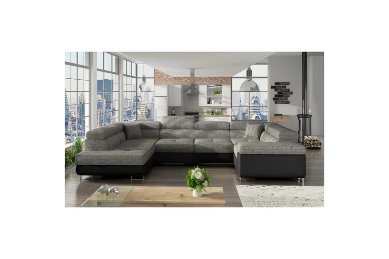 Seksjon Eltap Letto 340x202x90 cm, Berlin 01, Soft 11, Grå, Svart, Venstre