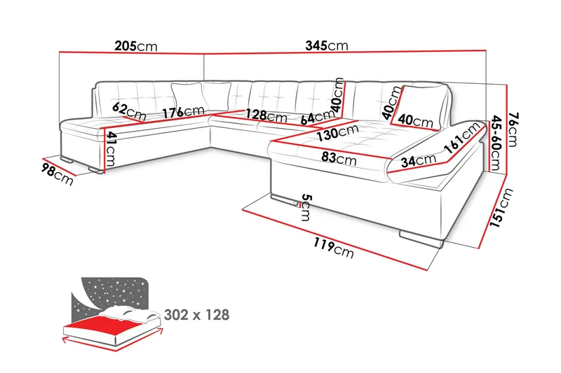 Zumar Sovesofa med Sjeselong og Dobbel Sjeselong 4-seter i Chenille - Oransje - Møbler - Sofaer - Sovesofaer - Sovesofa divan
