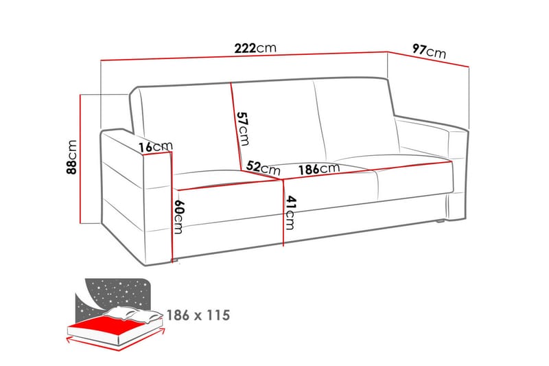 Square Sovesofa 222x97x88 cm - Møbler - Sofaer - Sovesofaer