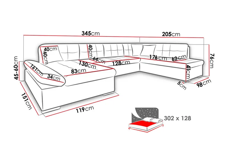 Zumar U-sovesofa 345x205x77 cm - Møbler - Sofaer - Sovesofaer
