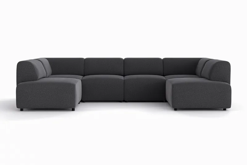 Torvasen 6-seters sofa med dobbeldivan i stoff, Svart
