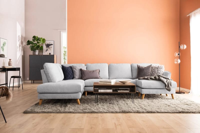 Trend Lyx 4-seters Venstrevendt U-formet Sofa med Divan og Sjeselong i Stoff - Lys grå - Møbler - Sofaer - U-sofa