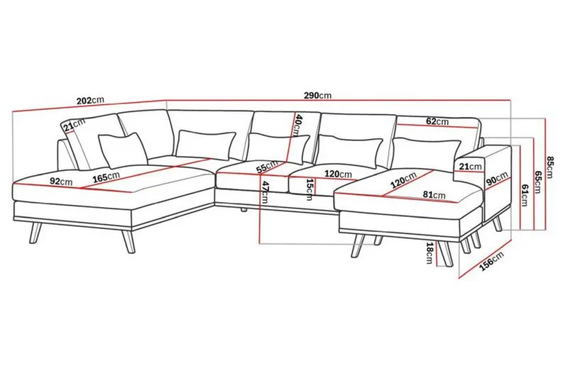 Copenhagen Compact 4-seters Venstrevendt U-formet Large Sofa med Divan og Sjeselong i Fløyel - Mørk grå - Møbler - Sofaer - U-sofa