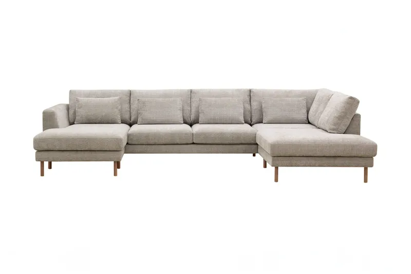 Florenz 4-seters Høyrevendt U-formet Sofa med Divan og Sjeselong i Chenille, Grå/Beige