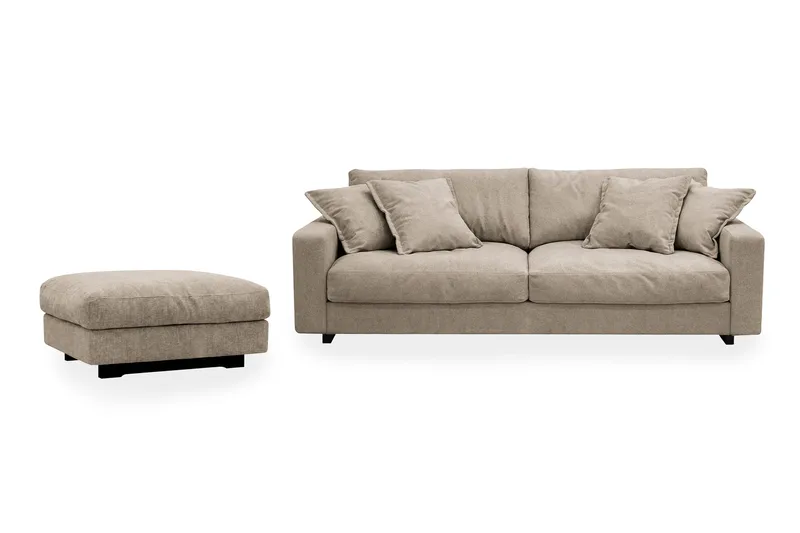Valencia sofagruppe ekstra dyp 3-seters sofa + fotskammel i chenille, Brun