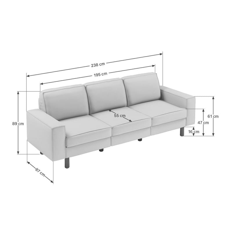 Vilsa 3-seters sofa - Grå - Møbler - Sofaer - Fløyel sofaer