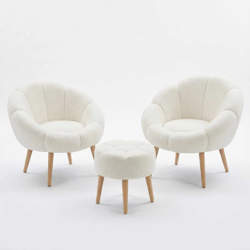 Ørelappstol- og puffsett (3 deler) Atelier Del Sofa Lida Wellsoft (75 x 100 x 42 cm) Hvit