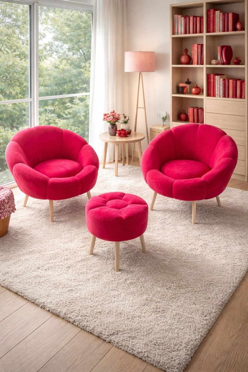 Ørelappstol- og puffsett (3 deler) Atelier Del Sofa Lida Wellsoft (75 x 100 x 42 cm) Fuksia - Møbler - Stoler & lenestoler - Lenestoler