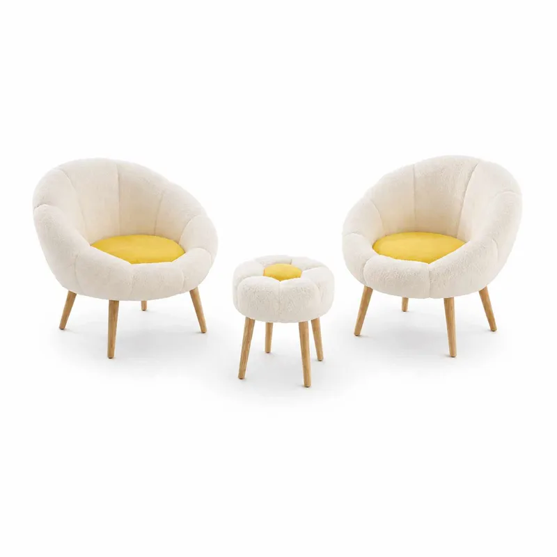 Ørelappstol- og puffsett (3 deler) Atelier Del Sofa Lida Wellsoft (75 x 100 x 42 cm) Hvit gul