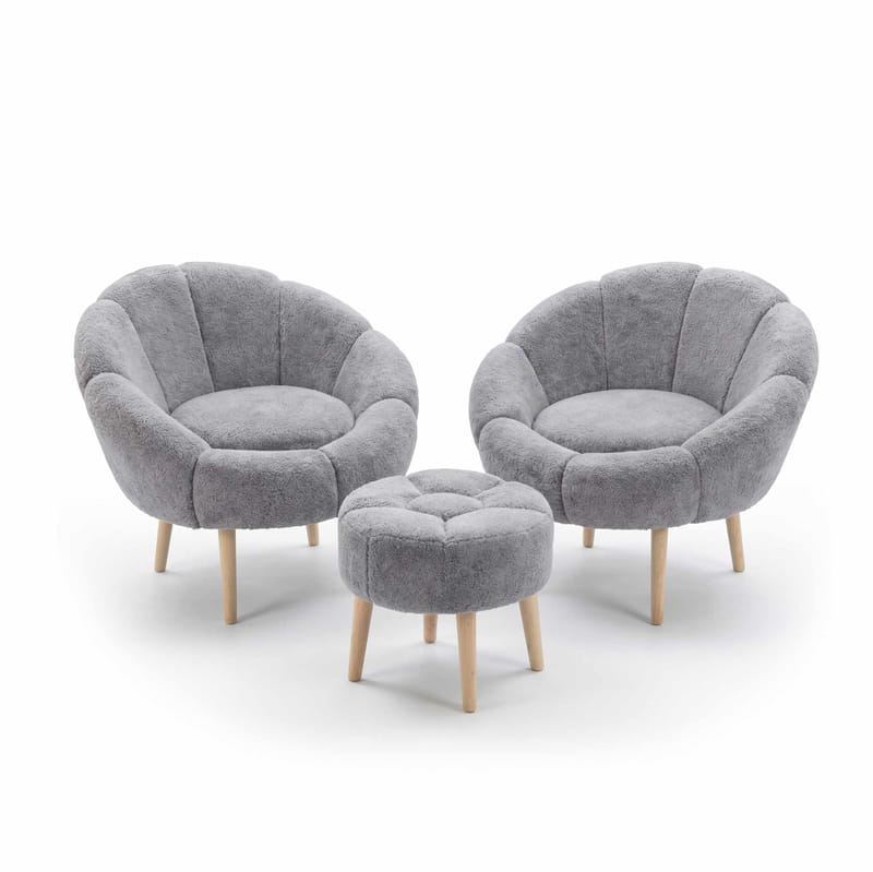 Ørelappstol- og puffsett (3 deler) Atelier Del Sofa Lida Wellsoft (75 x 100 x 42 cm) Grå