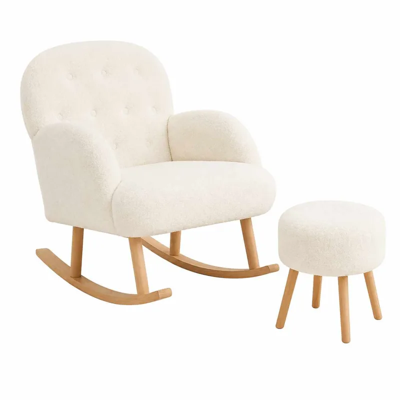 Ørelappstol- og puffesett (2 deler) Atelier Del Sofa Dugmeli (80 x 85 x 65 cm) Hvit