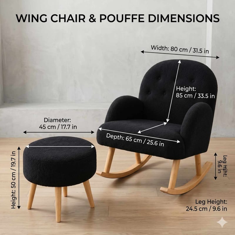 Ørelappstol- og puffesett (2 deler) Atelier Del Sofa Dugmeli (80 x 85 x 65 cm) Svart - Møbler - Stoler & lenestoler - Lenestoler