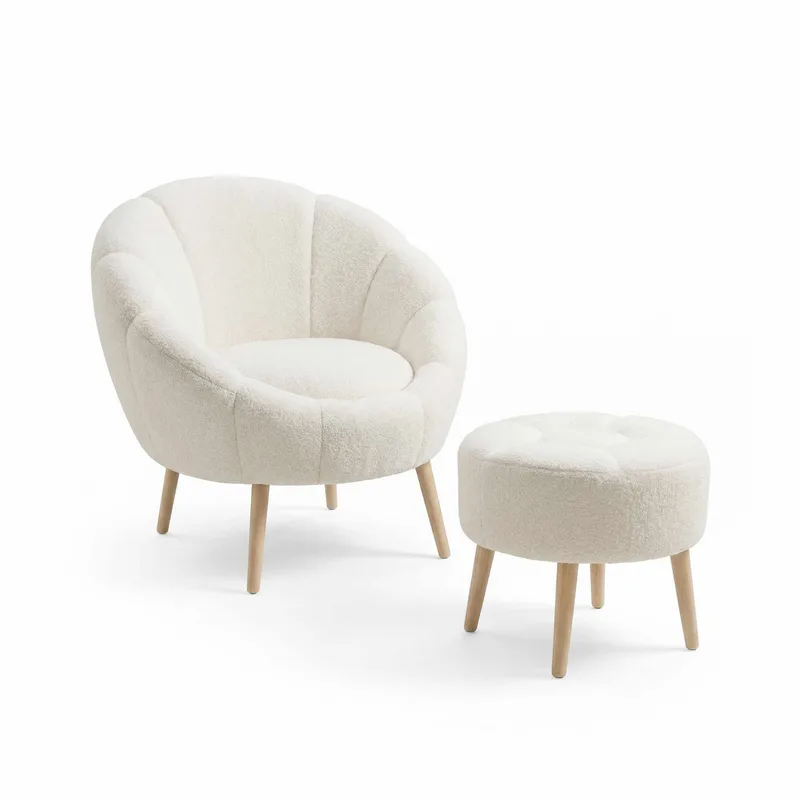 Ørelappstol- og puffesett (2 deler) Atelier Del Sofa Lida (75 x 100 x 42 cm) Hvit