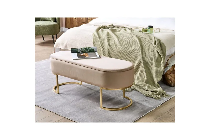 Sittebenk Milry Beige/Gull - Beige/Gull - Møbler - Stoler & lenestoler - Krakk - Fotskammel - Sovbar fotskammel