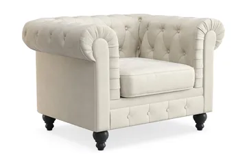 Chesterfield Lyx Stor behagelig dyp fløyelfotøyd – Fotøyd til stue - Beige - Møbler - Stoler & lenestoler - Lenestoler - Chesterfield lenestol