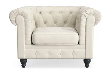 Chesterfield Lyx Stor behagelig dyp fløyelfotøyd – Fotøyd til stue - Beige - Møbler - Stoler & lenestoler - Lenestoler - Chesterfield lenestol