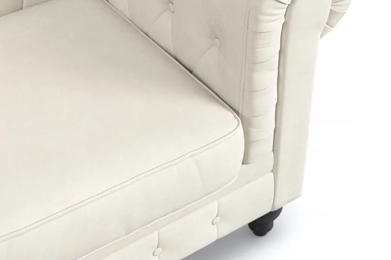 Chesterfield Lyx Stor behagelig dyp fløyelfotøyd – Fotøyd til stue - Beige - Møbler - Stoler & lenestoler - Lenestoler - Chesterfield lenestol