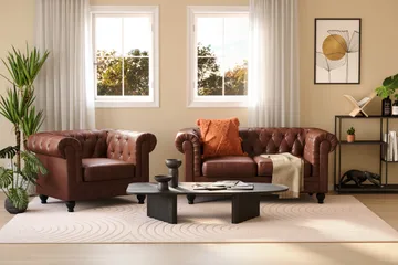 Chesterfield Lyx Stor behagelig dyp fotøyd i kunstskinn til stue - Mørkebrun - Møbler - Stoler & lenestoler - Lenestoler - Chesterfield lenestol