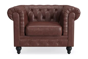 Chesterfield Lyx Stor behagelig dyp fotøyd i kunstskinn til stue - Mørkebrun - Møbler - Stoler & lenestoler - Lenestoler - Chesterfield lenestol